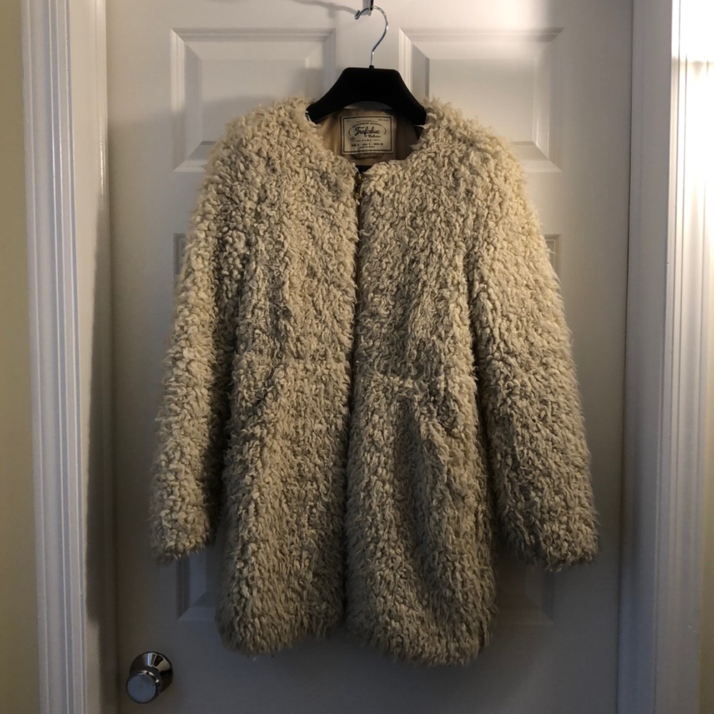Zara furry teddy coat cream s